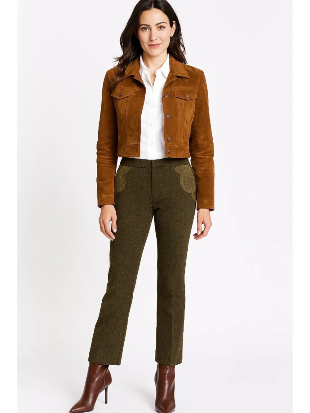 Carlisle Wool Olive Green Pants Lace Detail Straight Leg Size 8
